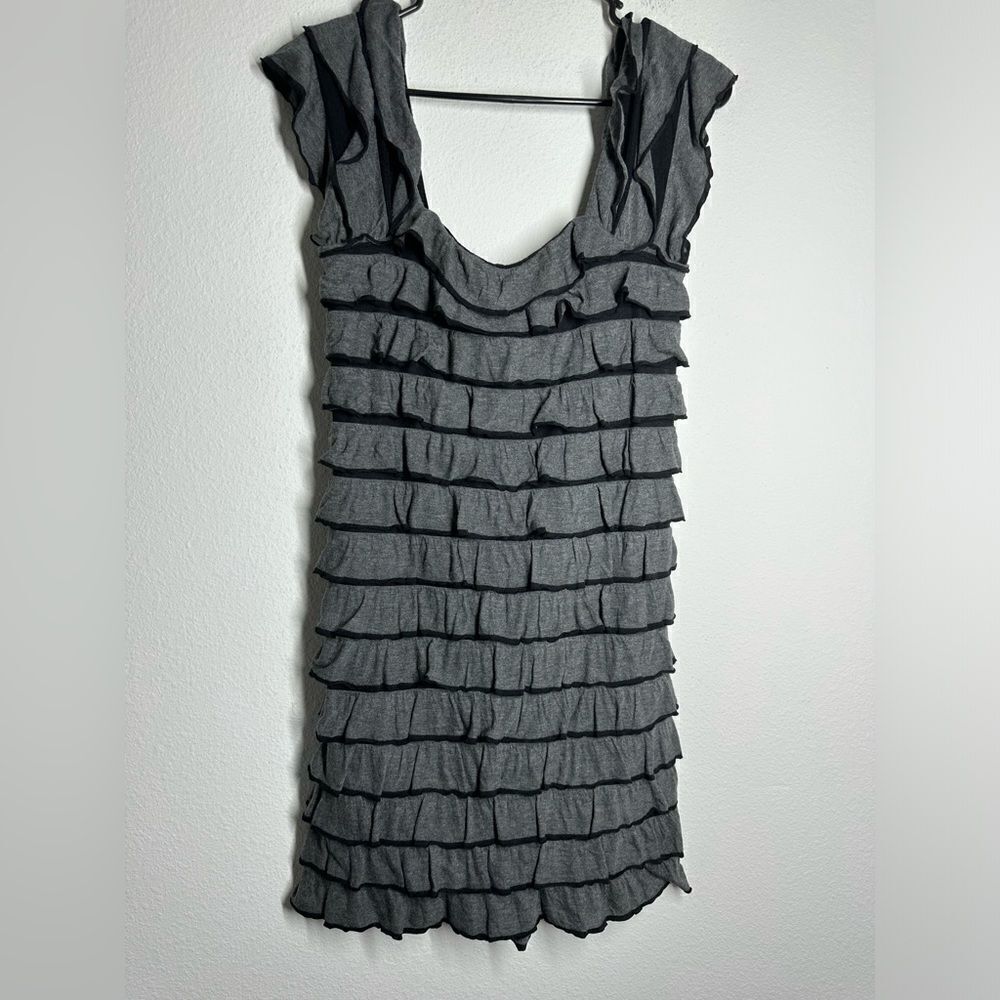 M.S.S.P. Bodycon Dress Womens Size  M Ruffle Sleeveless Gray Black